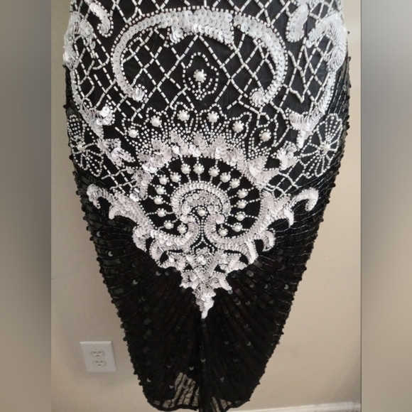 Sweelo Vintage Black & White Lace Beaded Sequin Dress Size M - Picture 4 of 13